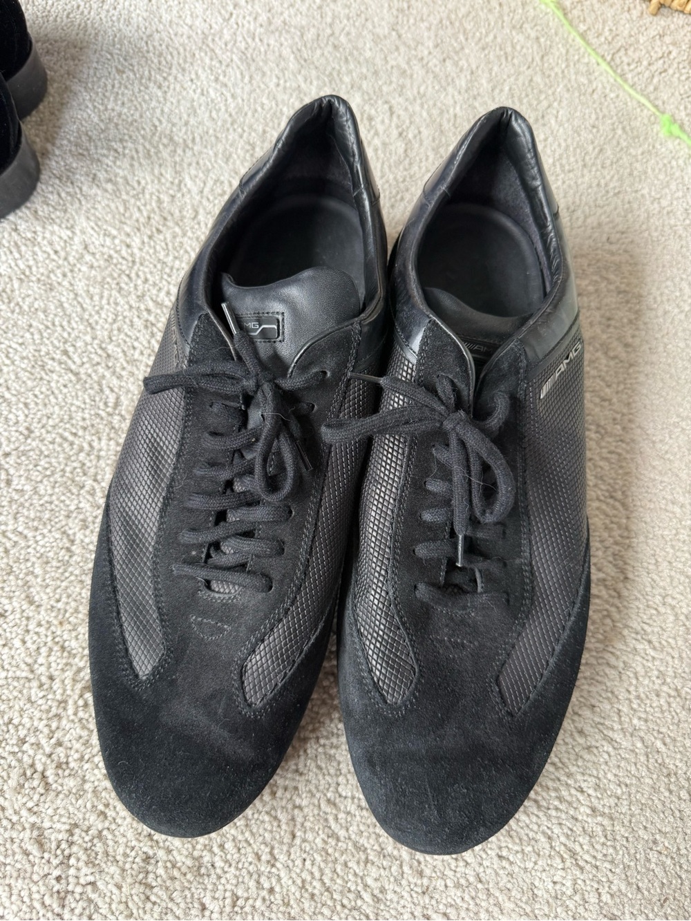Santoni Black Men's Suede & Mesh Lace-Up Sneakers